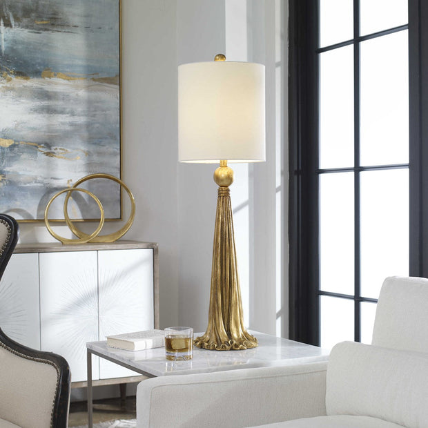 Uttermost Paravani Antiqued Metallic Gold Buffet Lamp With White Linen Shade