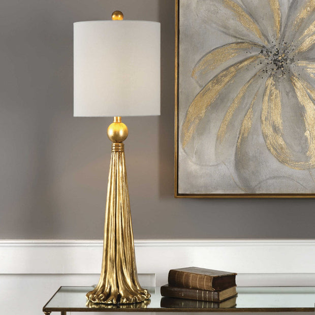 Uttermost Paravani Antiqued Metallic Gold Buffet Lamp With White Linen Shade