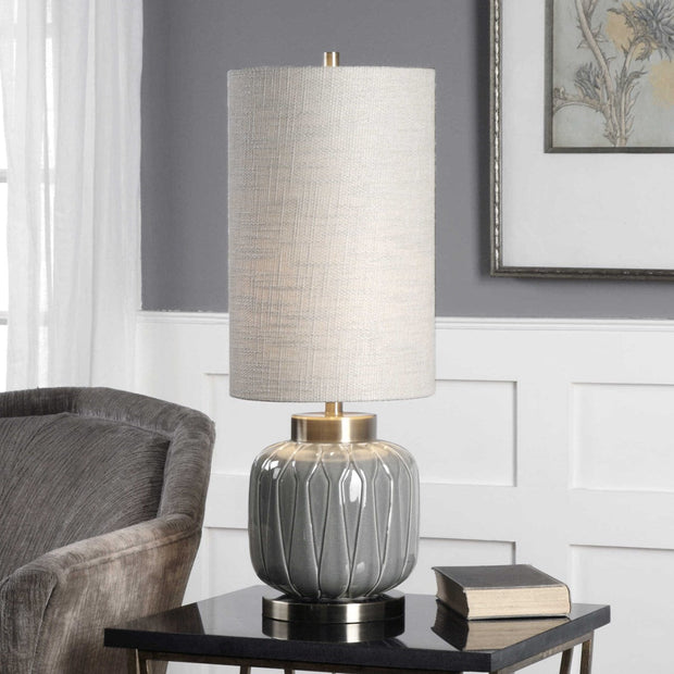 Uttermost Zahlia Aged Gray Ceramic Buffet Lamp With Khaki Linen Shade