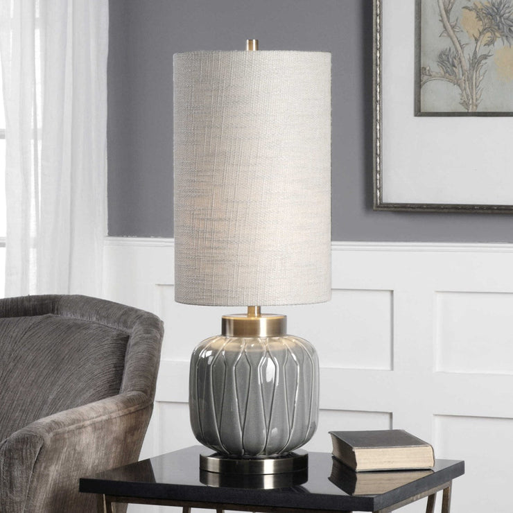 Uttermost Zahlia Aged Gray Ceramic Buffet Lamp With Khaki Linen Shade