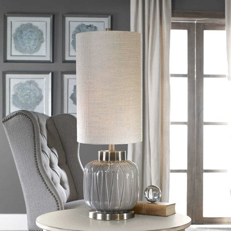 Uttermost Zahlia Aged Gray Ceramic Buffet Lamp With Khaki Linen Shade