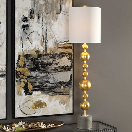 Uttermost Selim Metallic Gold Leaf Buffet Lamp With White Linen Shade