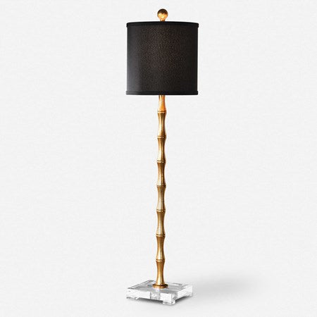 Uttermost Quindici Antiqued Gold Leaf Buffet Lamp With Black Linen Shade