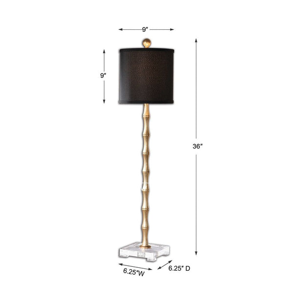 Uttermost Quindici Antiqued Gold Leaf Buffet Lamp With Black Linen Shade