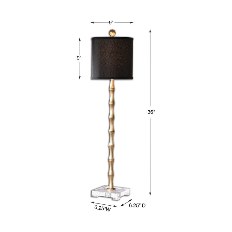 Uttermost Quindici Antiqued Gold Leaf Buffet Lamp With Black Linen Shade