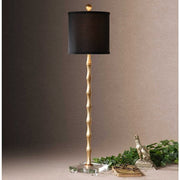 Uttermost Quindici Antiqued Gold Leaf Buffet Lamp With Black Linen Shade