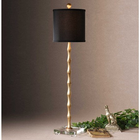 Uttermost Quindici Antiqued Gold Leaf Buffet Lamp With Black Linen Shade