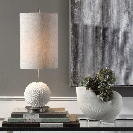 Uttermost Cascara Faux Seashells Sphere Buffet Lamp With Beige Linen Shade