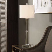 Uttermost Niccolai Antiqued Brushed Brass Buffet Lamp With White Linen Shade