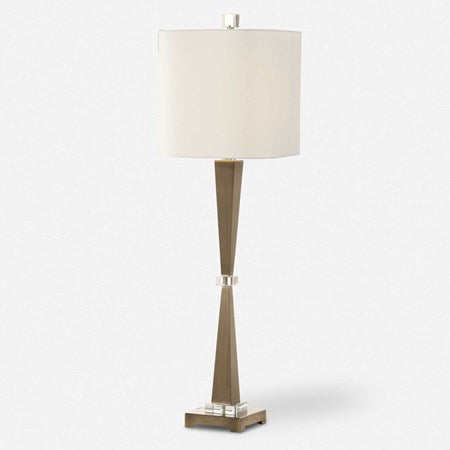 Uttermost Niccolai Antiqued Brushed Brass Buffet Lamp With White Linen Shade