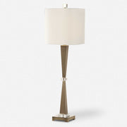 Uttermost Niccolai Antiqued Brushed Brass Buffet Lamp With White Linen Shade