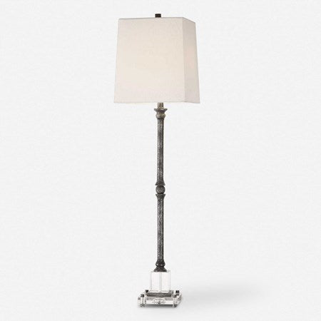 Uttermost Teala Aged Black Buffet Lamp With White Linen Shade