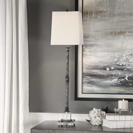 Uttermost Teala Aged Black Buffet Lamp With White Linen Shade