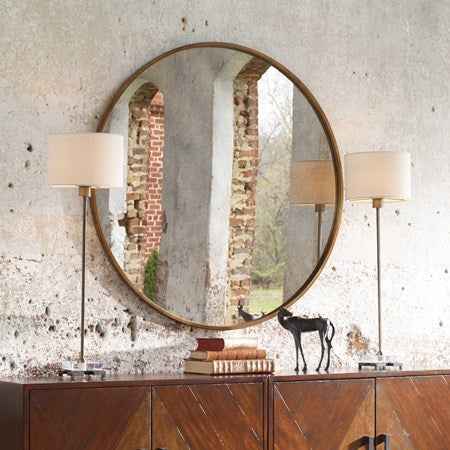 Uttermost Danyon Antiqued Brass Iron Table Lamp With Beige Linen Shade