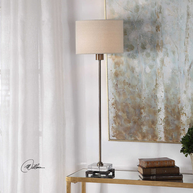 Uttermost Danyon Antiqued Brass Iron Table Lamp With Beige Linen Shade