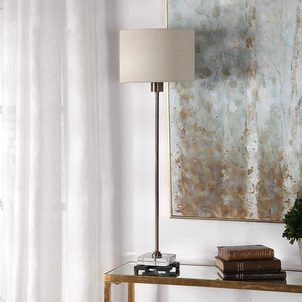 Uttermost Danyon Antiqued Brass Iron Table Lamp With Beige Linen Shade