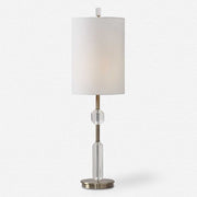 Uttermost Margo Antiqued Brass and Crystal Buffet Lamp With White Linen Shade