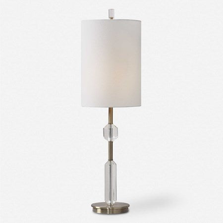 Uttermost Margo Antiqued Brass and Crystal Buffet Lamp With White Linen Shade