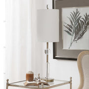 Uttermost Margo Antiqued Brass and Crystal Buffet Lamp With White Linen Shade