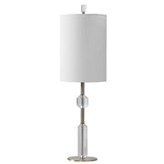 Uttermost Margo Antiqued Brass and Crystal Buffet Lamp With White Linen Shade