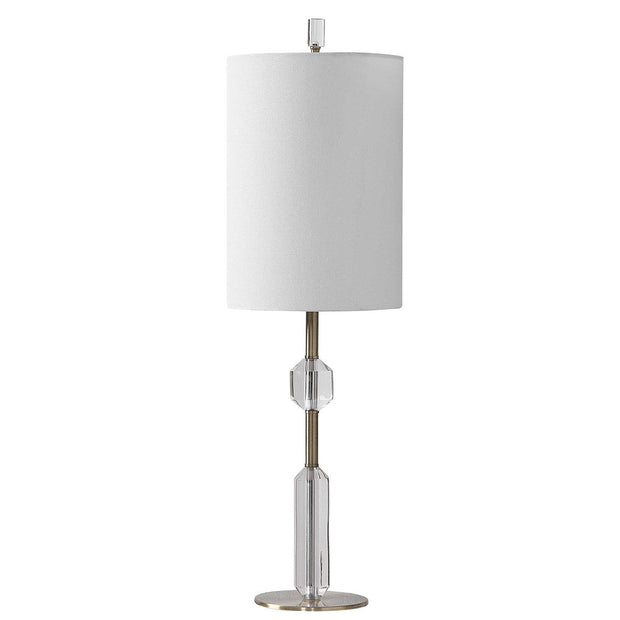 Uttermost Margo Antiqued Brass and Crystal Buffet Lamp With White Linen Shade