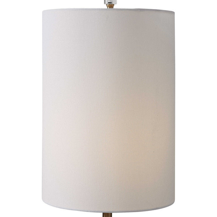 Uttermost Margo Antiqued Brass and Crystal Buffet Lamp With White Linen Shade