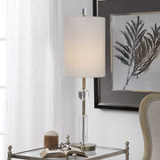 Uttermost Margo Antiqued Brass and Crystal Buffet Lamp With White Linen Shade