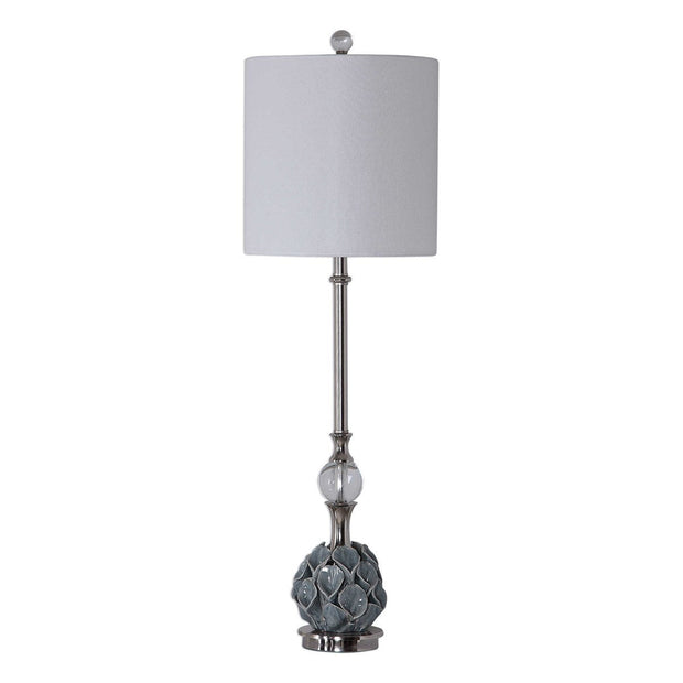 Uttermost Elody Blue Gray Glazed Ceramic Buffet Lamp With White Linen Shade