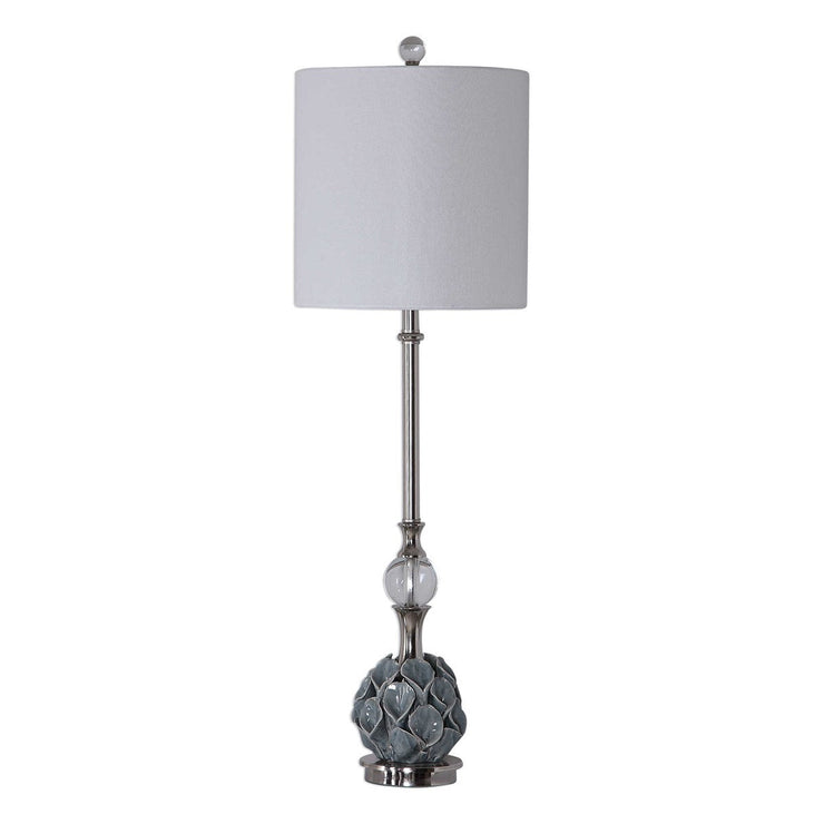 Uttermost Elody Blue Gray Glazed Ceramic Buffet Lamp With White Linen Shade