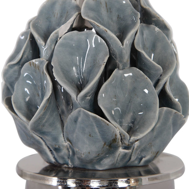 Uttermost Elody Blue Gray Glazed Ceramic Buffet Lamp With White Linen Shade