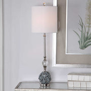 Uttermost Elody Blue Gray Glazed Ceramic Buffet Lamp With White Linen Shade