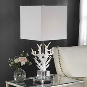 Uttermost Corallo White Coral and Crystal Table Lamp With Light Beige Linen Shade