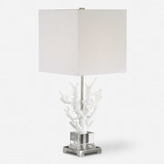 Uttermost Corallo White Coral and Crystal Table Lamp With Light Beige Linen Shade