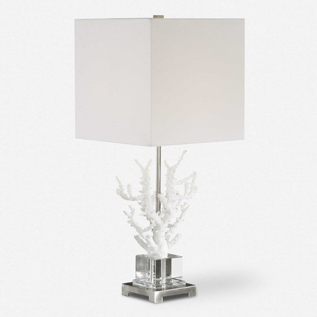 Uttermost Corallo White Coral and Crystal Table Lamp With Light Beige Linen Shade