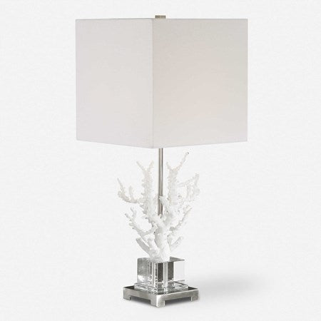 Uttermost Corallo White Coral and Crystal Table Lamp With Light Beige Linen Shade