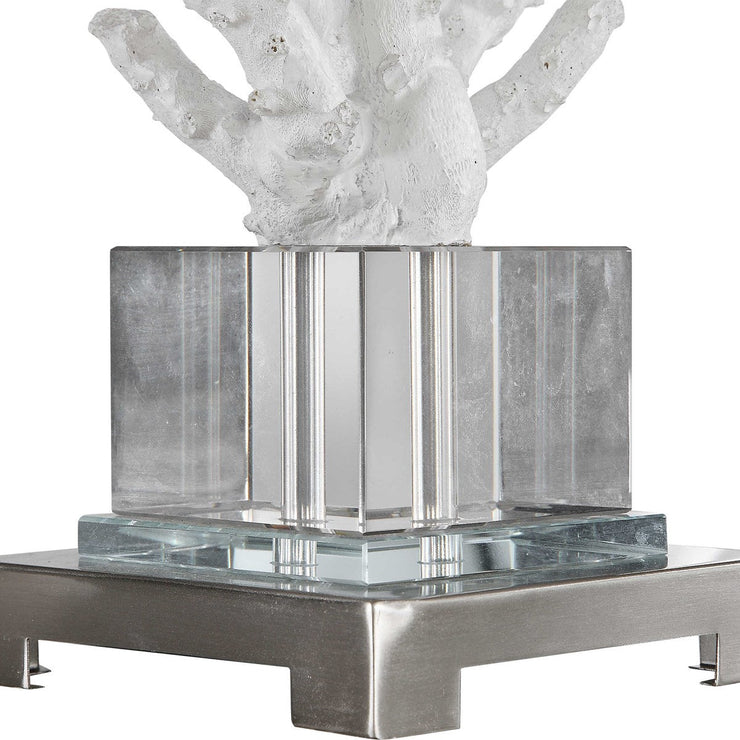 Uttermost Corallo White Coral and Crystal Table Lamp With Light Beige Linen Shade
