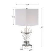 Uttermost Corallo White Coral and Crystal Table Lamp With Light Beige Linen Shade