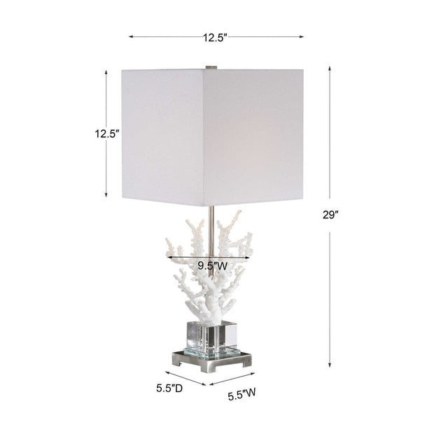 Uttermost Corallo White Coral and Crystal Table Lamp With Light Beige Linen Shade