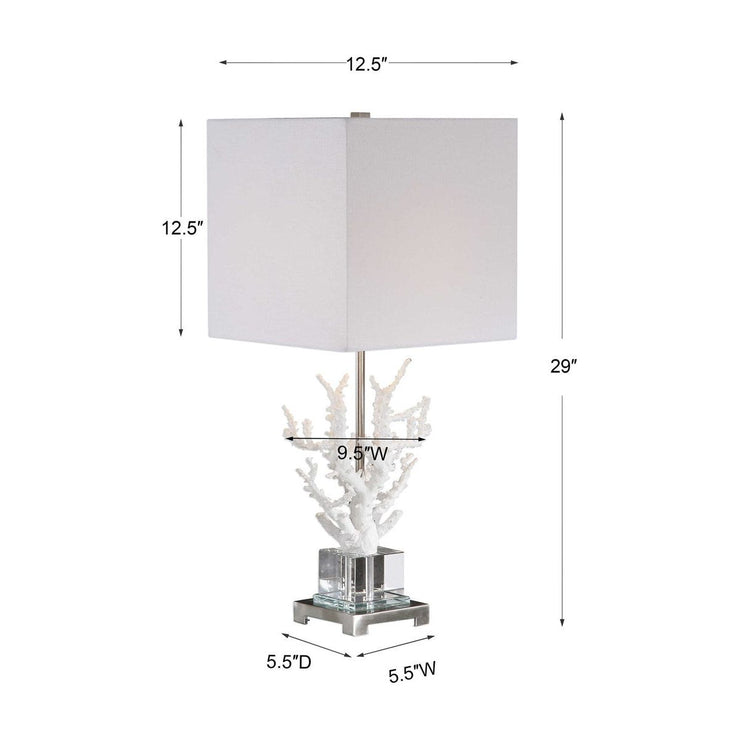 Uttermost Corallo White Coral and Crystal Table Lamp With Light Beige Linen Shade