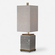 Uttermost Covey Gray Glazed Embossed Ceramic Buffet Lamp With Light Beige Linen Shade