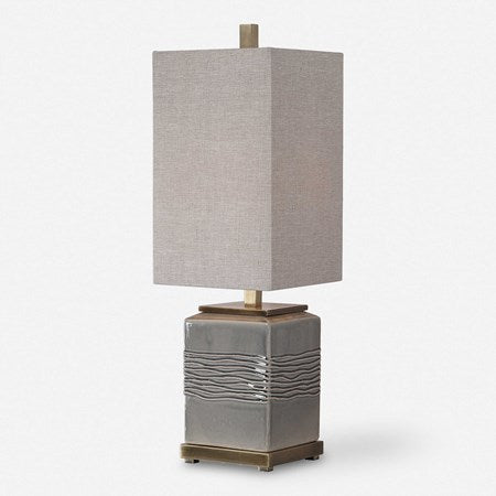 Uttermost Covey Gray Glazed Embossed Ceramic Buffet Lamp With Light Beige Linen Shade