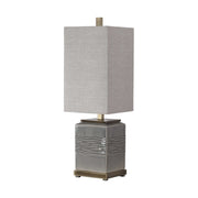 Uttermost Covey Gray Glazed Embossed Ceramic Buffet Lamp With Light Beige Linen Shade