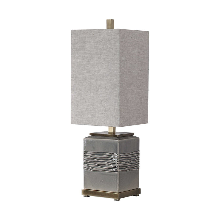 Uttermost Covey Gray Glazed Embossed Ceramic Buffet Lamp With Light Beige Linen Shade