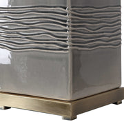 Uttermost Covey Gray Glazed Embossed Ceramic Buffet Lamp With Light Beige Linen Shade