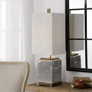 Uttermost Covey Gray Glazed Embossed Ceramic Buffet Lamp With Light Beige Linen Shade
