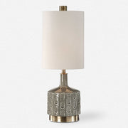 Uttermost Darrin Crackled Gray Glazed Embossed Ceramic Table Lamp With White Linen Shade
