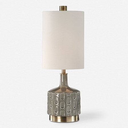 Uttermost Darrin Crackled Gray Glazed Embossed Ceramic Table Lamp With White Linen Shade