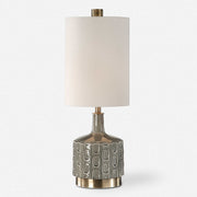 Uttermost Darrin Crackled Gray Glazed Embossed Ceramic Table Lamp With White Linen Shade