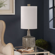 Uttermost Darrin Crackled Gray Glazed Embossed Ceramic Table Lamp With White Linen Shade