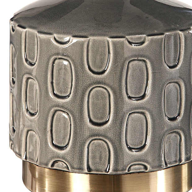 Uttermost Darrin Crackled Gray Glazed Embossed Ceramic Table Lamp With White Linen Shade